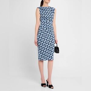 Diane von Furstenberg Darrius Geometric Print Bodycon Dress Blue Black Size M